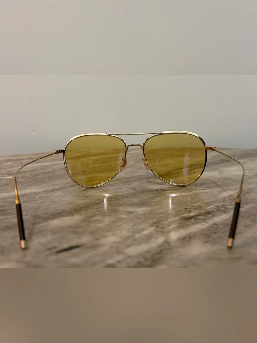 OLIVER PEOPLES TAKUMI Tk-3 Gold Tone Aviator Sunglasses Yellow Lenses Japanese